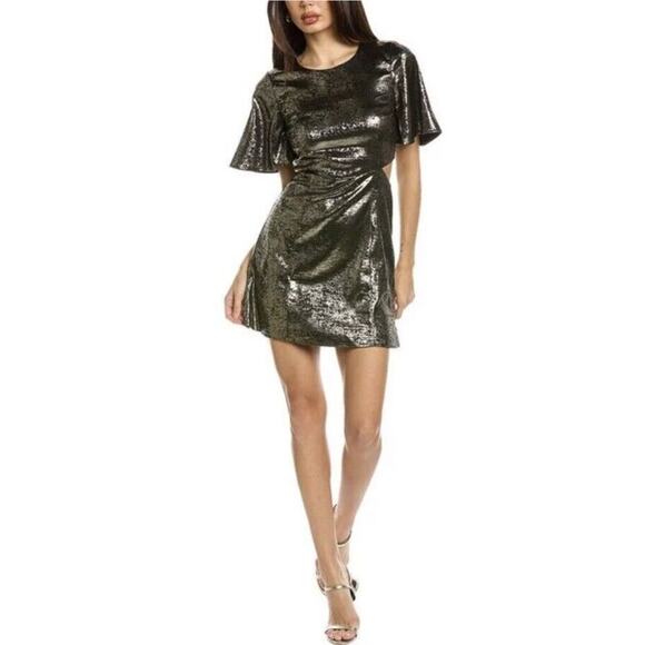French Connection Alara Metallic Gold Party Mini Dress Women's NWOT 6 - Picture 1 of 5